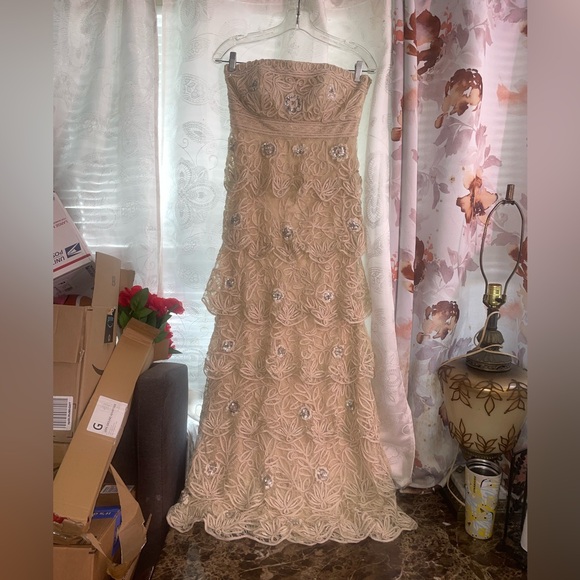 Sue Wong Nude Embellished Lace Layer Strapless Gown Sz 6 - Picture 5 of 6
